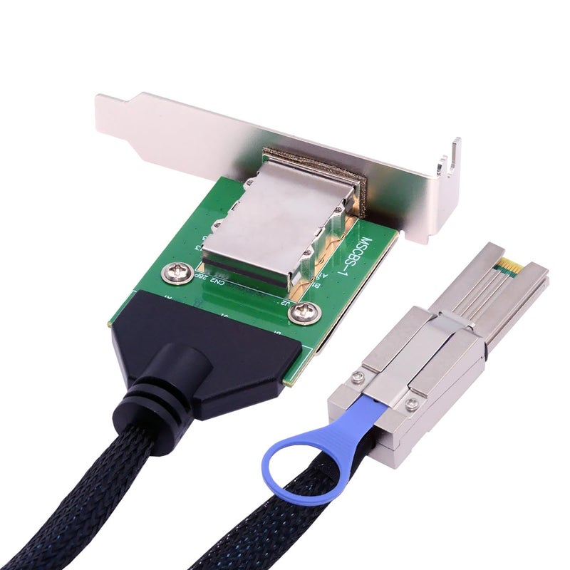 Cablecc Mini SAS SFF-8088 Male to SFF-8088 Female Extension External Cable PCBA with Low Profile Bracket 50cm - Image 1